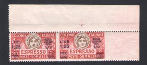 1927 Somalia, Espressi, n . 7e, 1.25 Lire on 30 besa, red brown in pairs not pe