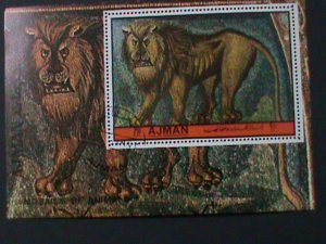 AJMAN-1972  WORLD FAMOUS ACIENT PAINTING-THE LION-CTO S/S VF FANCY CANCEL