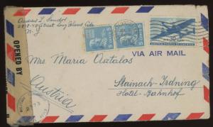 5c PREXIE ON 1946 CENSORED AIRMAIL ~  LONG ISLAND CITY TO AUSTRIA 40c Postage