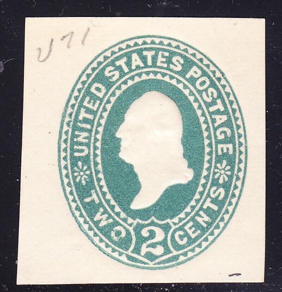 U.S. Cut Square 1887 U311 & U312  2cent green + 2cent  grn amber  VF