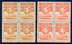 Basutoland 1938 KGVI 6d orange-yellow & 1s red-orange in blocks MNH. SG 24, 25.