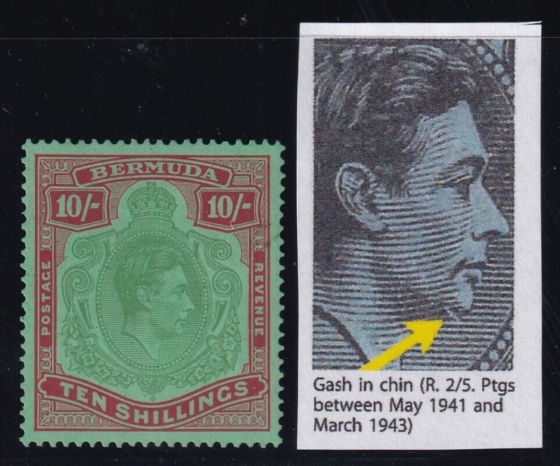 Bermuda, SG 119bf, MNH Gash in Chin variety