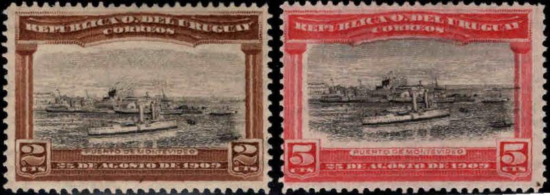 Uruguay Scott 177-178 MH* Perforated ship set 1909