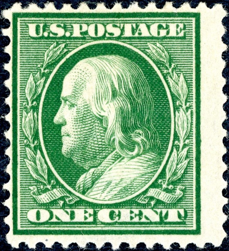 US 374 – 1910 1c Franklin perf 12 green. MLH OG Fine