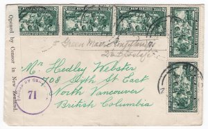 New Zealand 1942 Censored cover to Vancouver, attractive 5x ½d Mauri Landing f