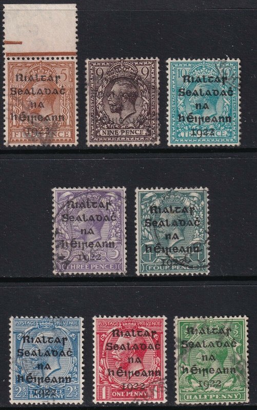 Sc# 1 / 8 Ireland 1922 King George V KGV complete overprint set Used CV $144.20