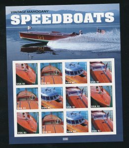 4160 - 4163 Vintage Mahogany Speedboats Sheet of 12 41¢ Stamps MNH