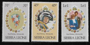 Sierra Leone 509, 511, 514 Diana Wedding set MNH c.v. $2.15