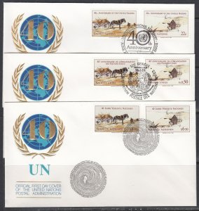 United Nations Scott 447-8, G135-7 & V52-4 Combo FDC - UN, 40th Anniv.