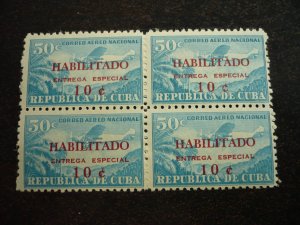 Stamps - Cuba - Scott# E30  Mint Hinged Single Stamp in Block of 4 - Overprinted