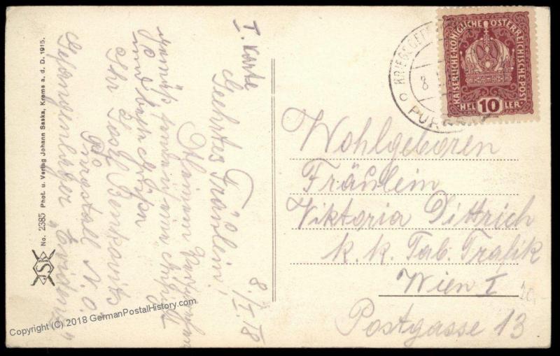 Austria 1918 WWI Purgstall Kriegsgefangenenlager Camp Evidenz POW Cover 89398