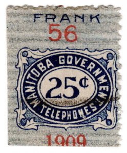 (I.B) Canada Telegraphs : Manitoba Government 25c (1909)