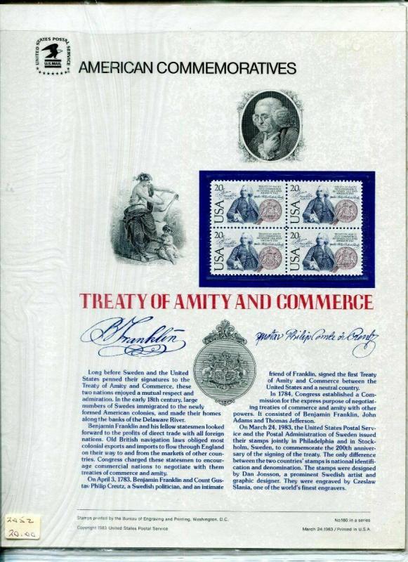 US Scott #2036 Treaty of Amity and Commerce USPS Commemorative Stamp Panel.