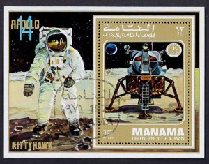 MANAMA APOLLO 14 Space Man on the Moon Landing M/S (1971) CTO