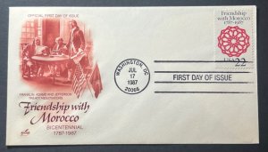 FRIENDSHIP WITH MOROCCO JUL 17 1987 WASHINGTON DC ARTCRAFT FIRST DAY COVER (FDC)