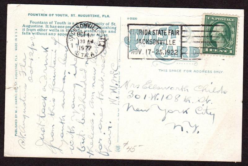 $Florida Machine Cancel Cover, Jacksonville, 10/14/1922, earliest recorded imp.