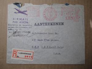 1949 Netherlands To USA Metered Registered Airmail Business Cover (ZZ54)