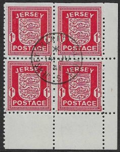 GREAT BRITAIN -  JERSEY 1941 1d scarlet block of 4 with - 40184