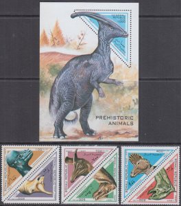 SOMALI REP # 012 CPL MNH SET of 6 TRIANGLES+ S/S - VARIOUS DINOSAURS