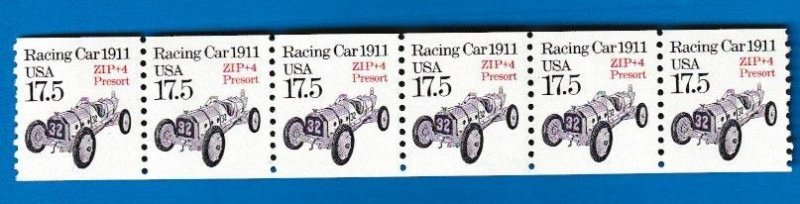 US SCOTT#2262 1987 TRANSPORTATION SERIES - 17.5c RACING CAR - MNG STRIP OF [6]