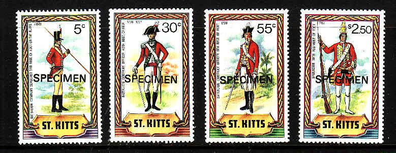 St Kitts-Sc#67//74-unused NH 1/2 Specimen set-Military Uniforms-1981-83-