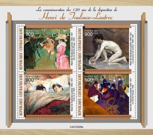 Central Africa - 2021 Henri de Toulouse-Lautrec - 4 Stamp Sheet - CA210226a