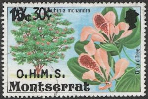 MONTSERRAT Sc O36 Used 30c on 15c Official, VF, Flowers / Tree