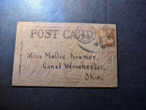 1908 USA Leather Postcard Columbus to Canal Winchester OH Mallie Kramer