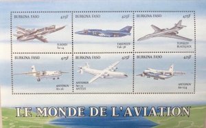 Burkina Faso 1999 - Airplanes - Sheet of 6 stamps - Scott #1129 - MNH