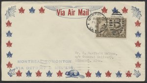 1931 Flight Cover Montreal to Edmonton 1st Continental Air Mail Transfer #3105j