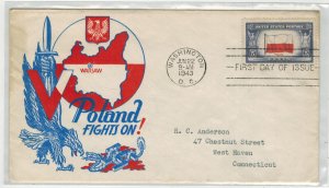 1943 WW2 Patriotic OVERRUN COUNTRIES STAEHLE 909 POLAND FIGHTS D.C. CANCEL