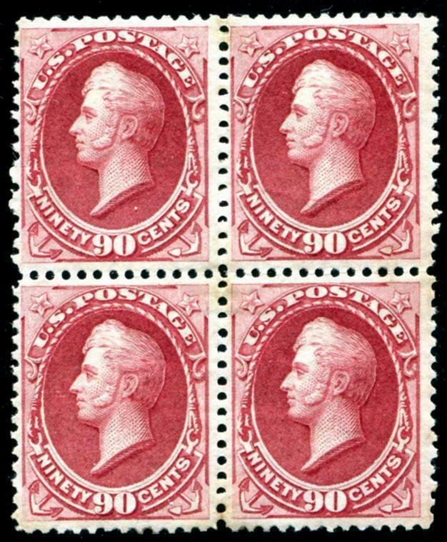 HERRICKSTAMP UNITED STATES Sc.# 166 Block of 4 LH, F/VF OG, Faint Toning