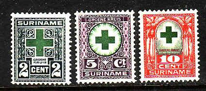 Suriname-Sc#B1-3-unused hinged semi-postal set-Green Cross Society-1927-