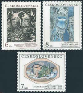 Czechoslovakia 2872-2874, MNH. Mi 3133-3135. Art 1992. Sokol, Braque, Toyen.