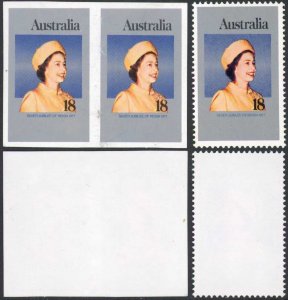 Australia SG645 1977 Silver Jubilee 18c IMPERF PAIR (a few wrinkles) U/M