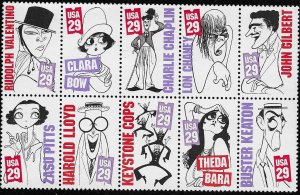 Scott #2819-2828 Silent Screen Stars block of 10 MNH