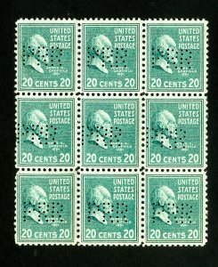 US Stamps # 825 VF PRR perf in block of 9 OG NH