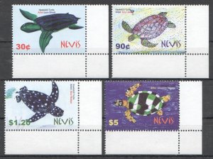 B1591 Nevis Fish & Marine Life Reptiles Hawksbill Turtles 1Set Mnh