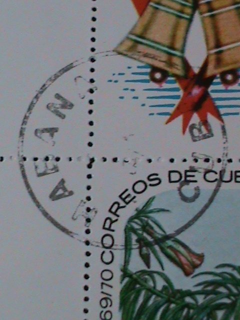 ​CUBA-1969-SC#1473a CHRISTMAS-LOVELY WILD FLOWERS IMPRINT BLOCK FANCY CANCEL VF