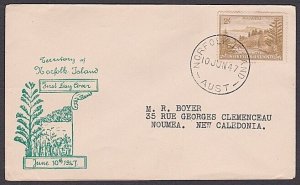NORFOLK IS 1947 Ball Bay 2/- on FDC to New Caledonia........................X204