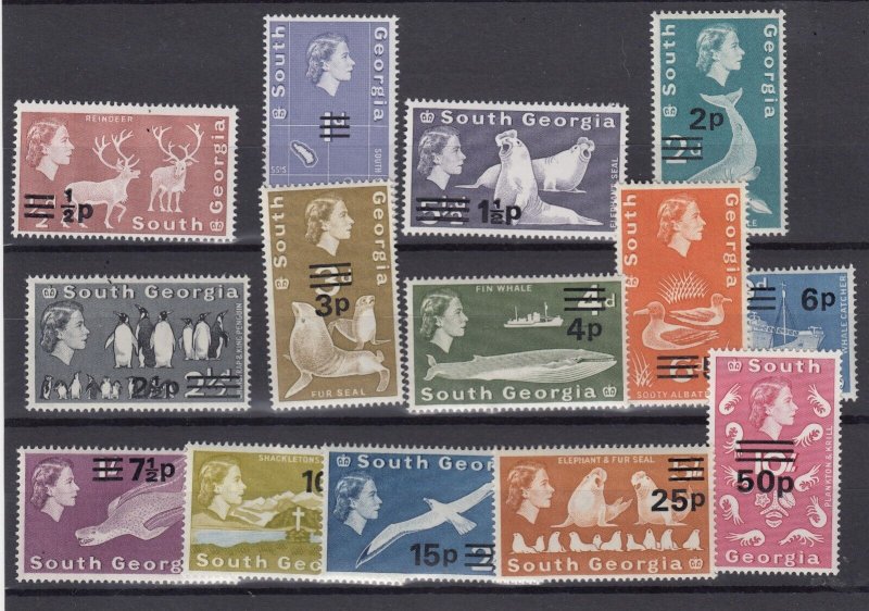 South Georgia QEII 1971 Decimal Animal Set To 50p On 10/- SG18/31a MNH BP2475 