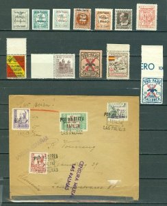 SPAIN CIVIL WAR NICE LOT of STAMPS. LABELS AND CENSORED 1938 AIRMAIL COVER
