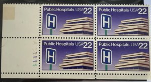 US 1986 PUblic Hospitals #2210 Plt Blok of 4 mint