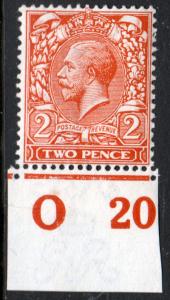 GB KGV 1912 1d Orange SG368 Control O20 Mint Hinged