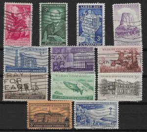 PCBstamps  1956 Commemoratives Year Set, #1073-74, 1076-85, (12 var), used, (8)