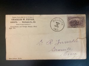  11/29/1894 #231 ADV Cover Charles Peugh Stamp Dealer Kossuth IN Gargling OIL