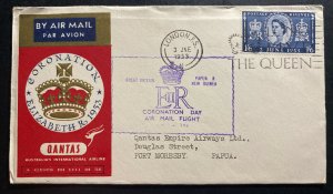 1953 London England First Day Cover Queen Elizabeth 2 Coronation To Papua B
