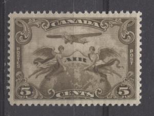 Canada #C1 5c Olive Brown 1928 Scroll Issue Airmail No Mesh VF-84 OG