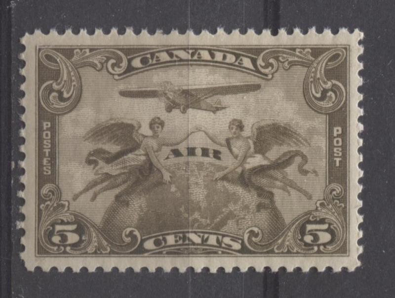 Canada #C1 5c Olive Brown 1928 Scroll Issue Airmail No Mesh VF-84 OG