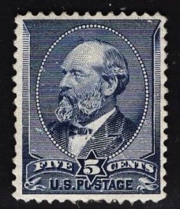 US #216 5c Indigo Garfield MINT Hinged SCV $210